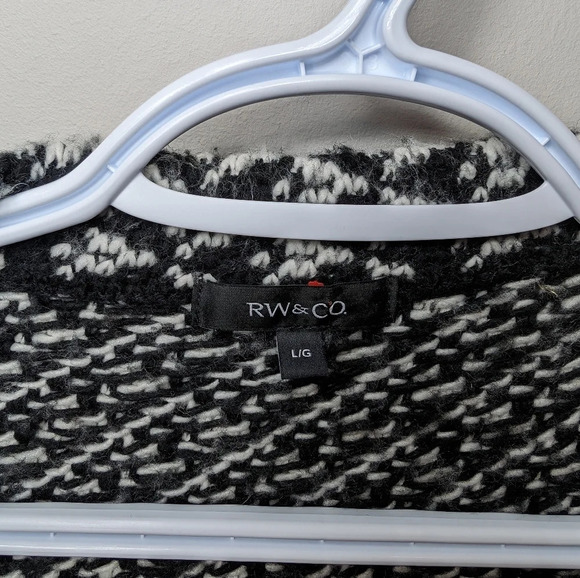 RW&Co Black & White Wool Blend  Open Front Cardigan Sweater Woman's Large - Picture 5 of 9